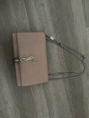 Saint Laurent Nude Croc-Embossed Crossbody Bag